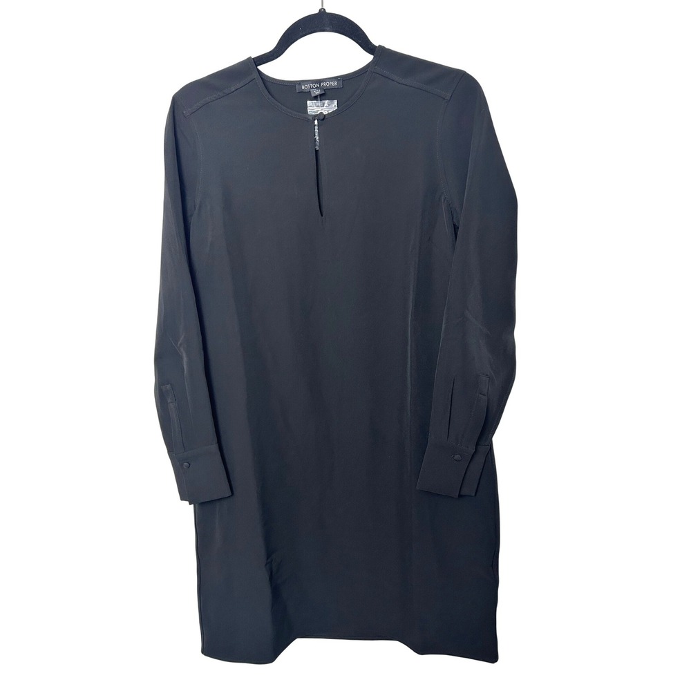 Boston Proper Dress Black Long Sleeve Keyhole Neck Shift‎ Size S professional